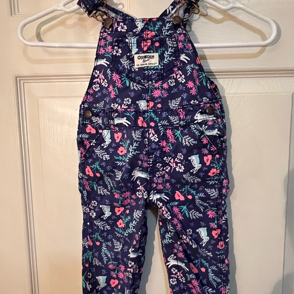 Vintage OshKosh B'gosh Kids Overalls - Navy with Floral Print